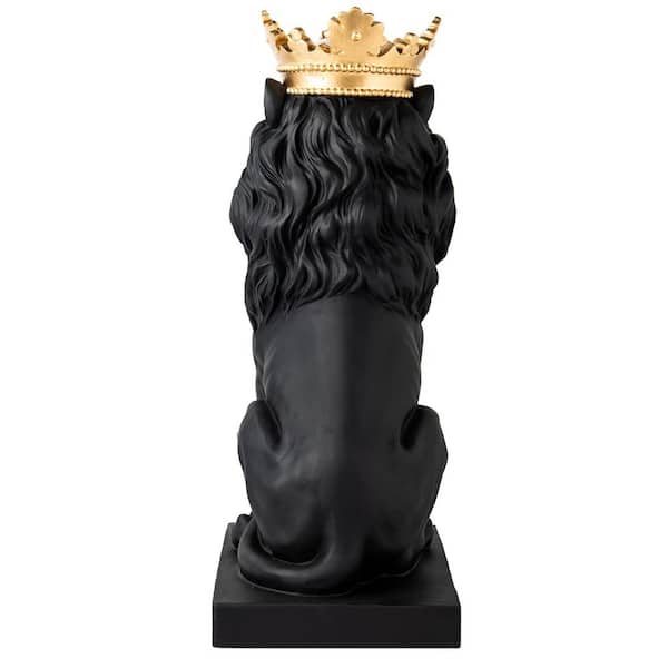 Unbranded 15 Inch Resin Lion Statue-Outdoor Collectible Figurine Black Crown Gold Standing Lion Home Decor for Desk & Home