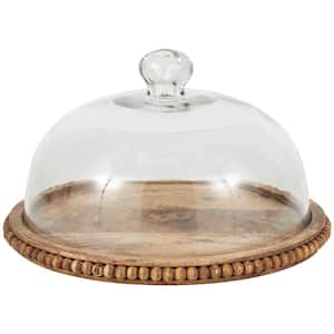 1-Tier Brown Decorative Cake Stand with Glass Dome