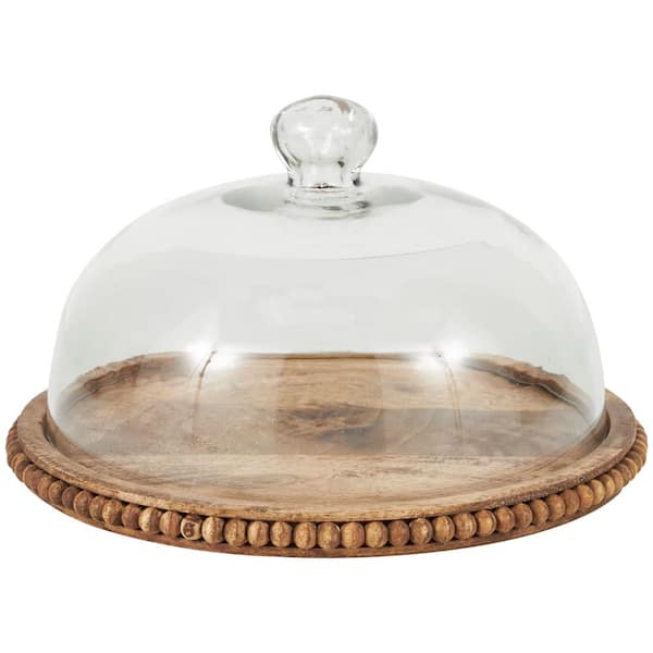 Litton Lane 1-Tier Brown Decorative Cake Stand with Glass Dome