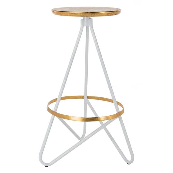 SAFAVIEH Galexia 30 in. White and Gold Bar Stool