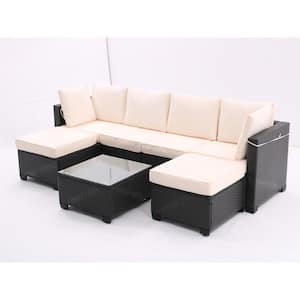 7-Piece PE Wicker Outdoor Furniture Set Sectional Set Sofa with Removable Seat Cushion Suitable for Patio Beige