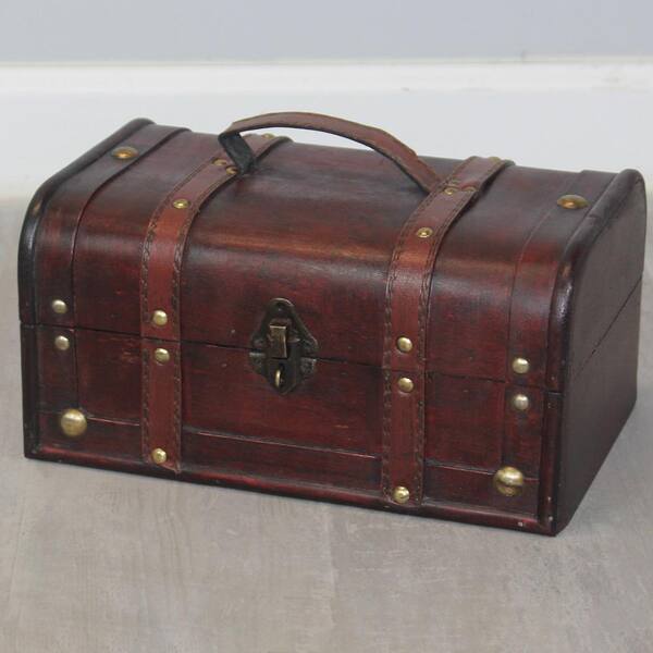Vintiquewise Decorative Vintage Wood Treasure Box with Handle and
