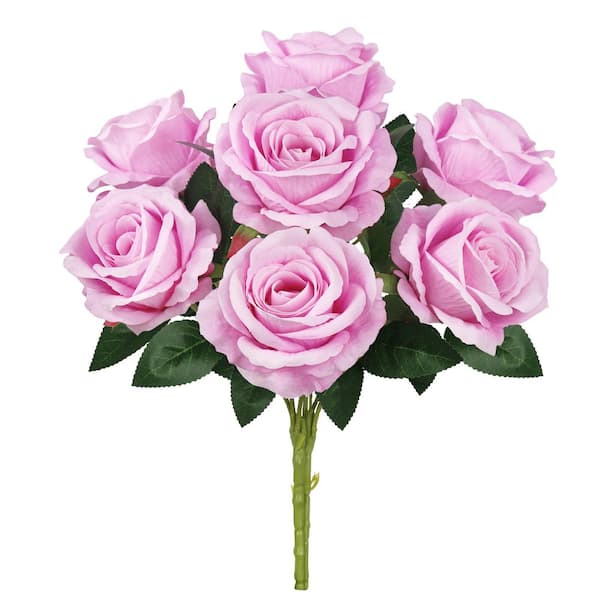 LIVING LUXURY 16 in. Pink Artificial Velvet Rose Flower Stem Bush Bouquet (Set of 2)