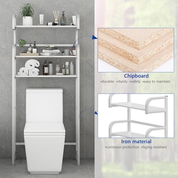 30 in. W 67 in. H x 11.4 in. D Wood Rectangular Over The Toilet Bathroom Shelf in White