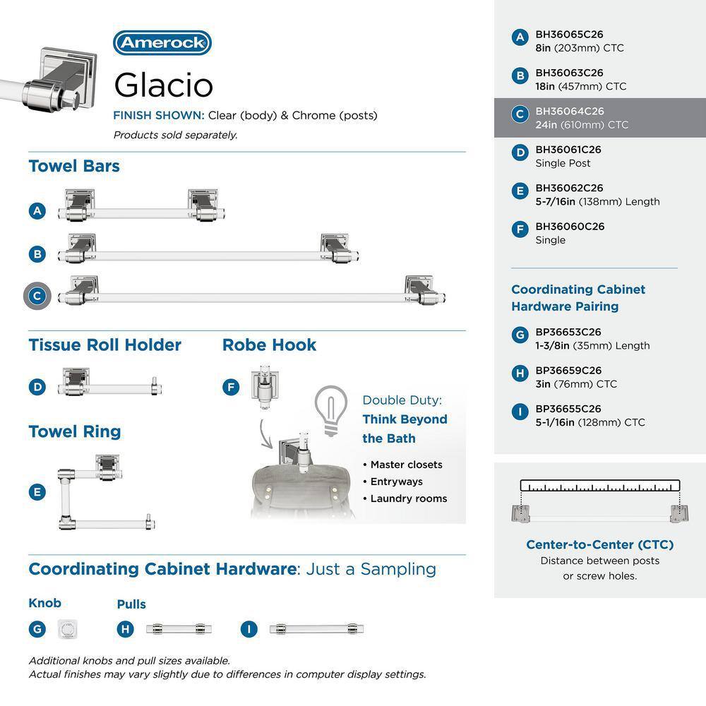 Glacio 24-Inch Clear and Chrome Wall Mounted Towel Bar