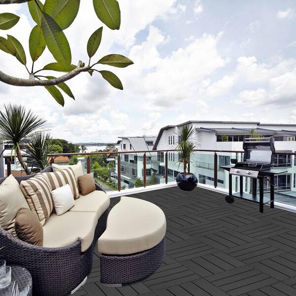 Tidoin Outdoor 1 ft. x 1 ft. Composite Interlocking Tile Deck Tile in Light Gray(44 Per Box)