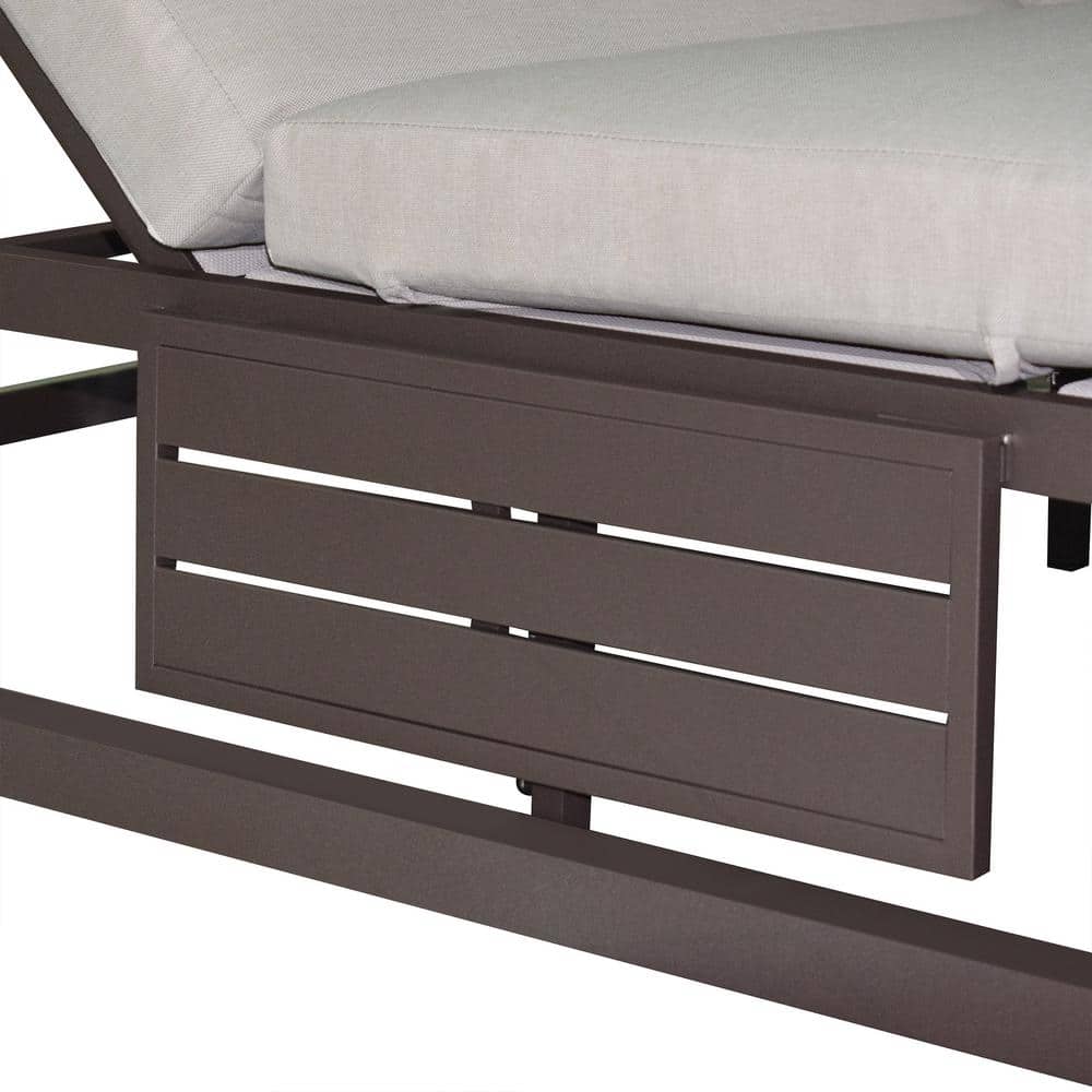 Outdoor Black Aluminum Frame Daybed with Beige Cushions