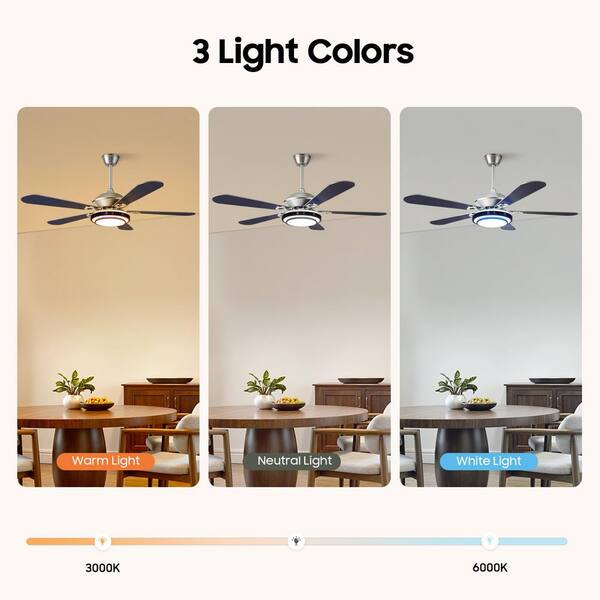 OUKANING 52 in. Indoor Blue and Silver Mute Ceiling Fan for Dining