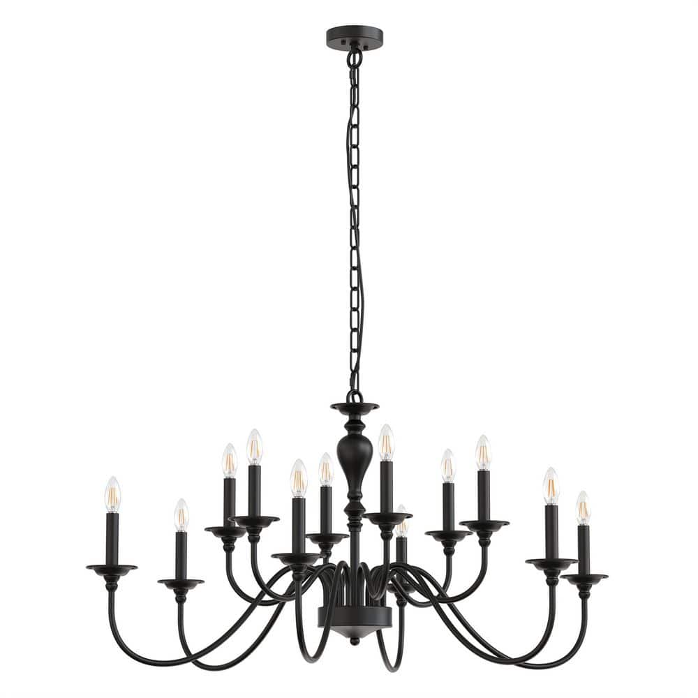 Emeritpro 12-Light Industrial Black Candle Chandelier Traditional