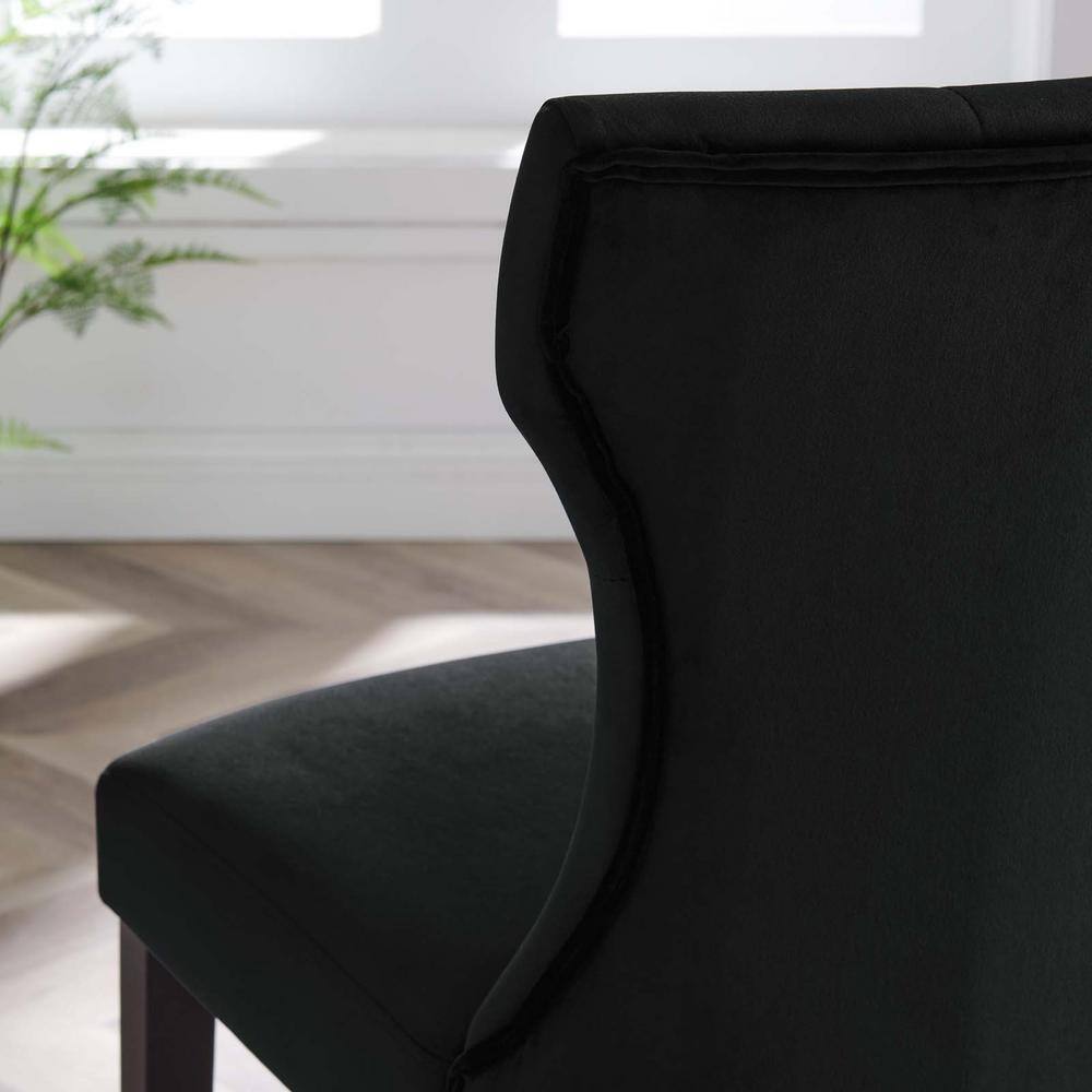 Luxe Hourglass Black Velvet and Wood Dining Chair