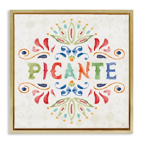 Stupell Industries Picante with Pattern by Dina June Gold Floater Frame Typography Graphic Art Print 18 in. x 18 in.