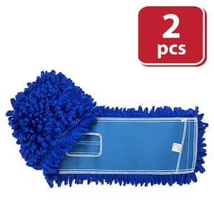 24 in., Blue Microfiber Dust Mop, Medium Washable Commercial Mop Head Replacement (2-Pack)