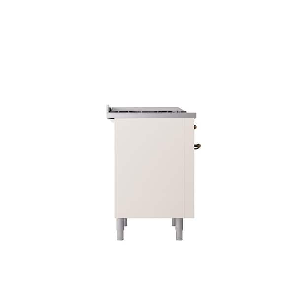 Nostalgie II 36 in. 6 Burner plus Griddle Freestanding Dual Fuel Natural Gas Range in Antique White with Bronze Trim