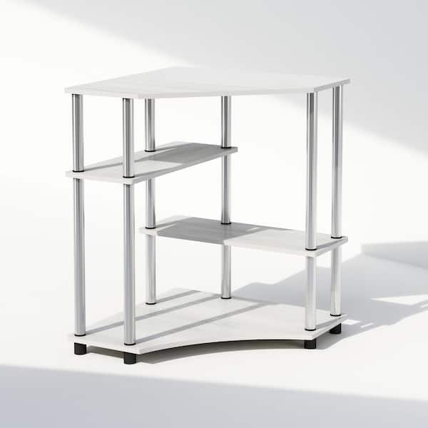 Furinno Turn-N-Tube 28.5 in. Tall White Oak/Stainless Steel Wood 4-Shelf Corner Bookcase