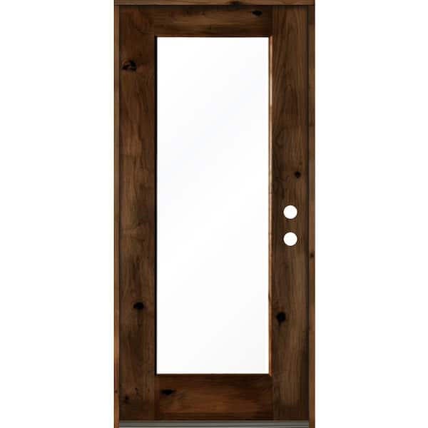 Krosswood Doors 36 in. x 80 in. Rustic Knotty Alder Left Hand Full-Lite Clear Provincial Stain Wood Inswing Single Prehung Front Door