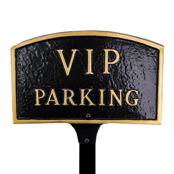 5.5 in. x 9 in. Small Arch VIP Parking Statement Plaque Sign with Lawn Stake - Black/Gold