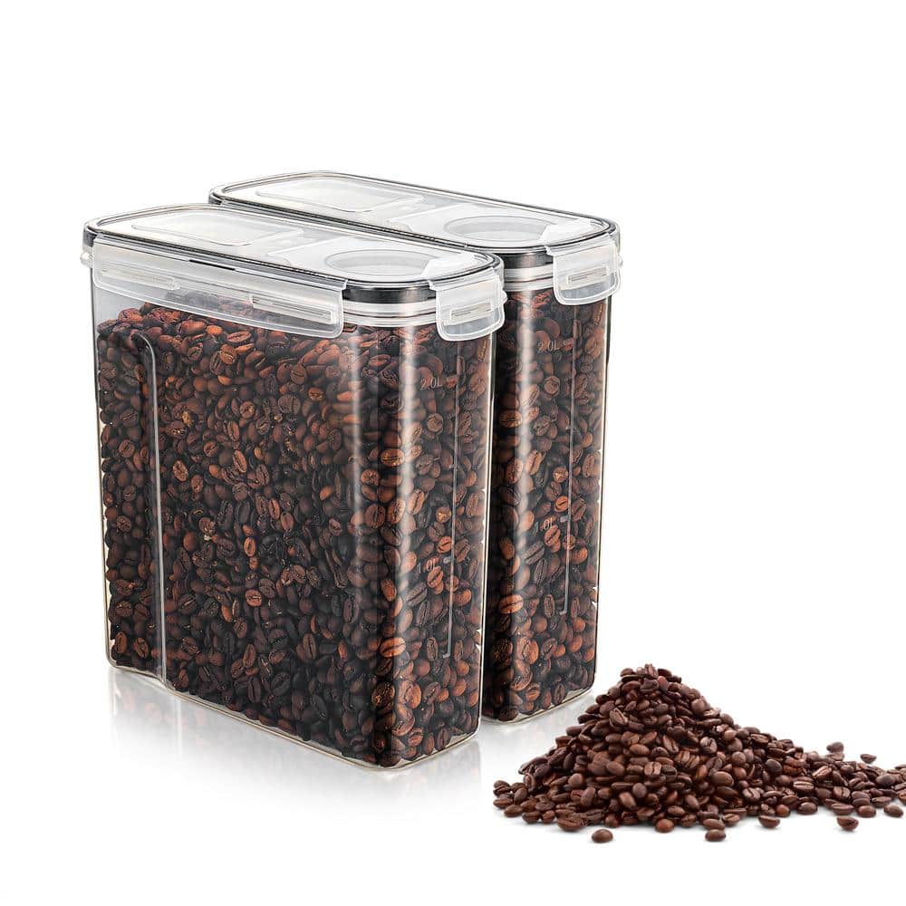 (2-Pack) Airtight Coffee Bean Storage Container Set in Clear Plastic with E