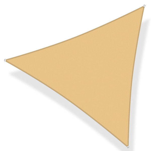 16 ft. x 16 ft. x 16 ft. 185 GSM Sand Triangle Sun Shade Sail, Water Permeable and UV Resistant, Patio Outdoor