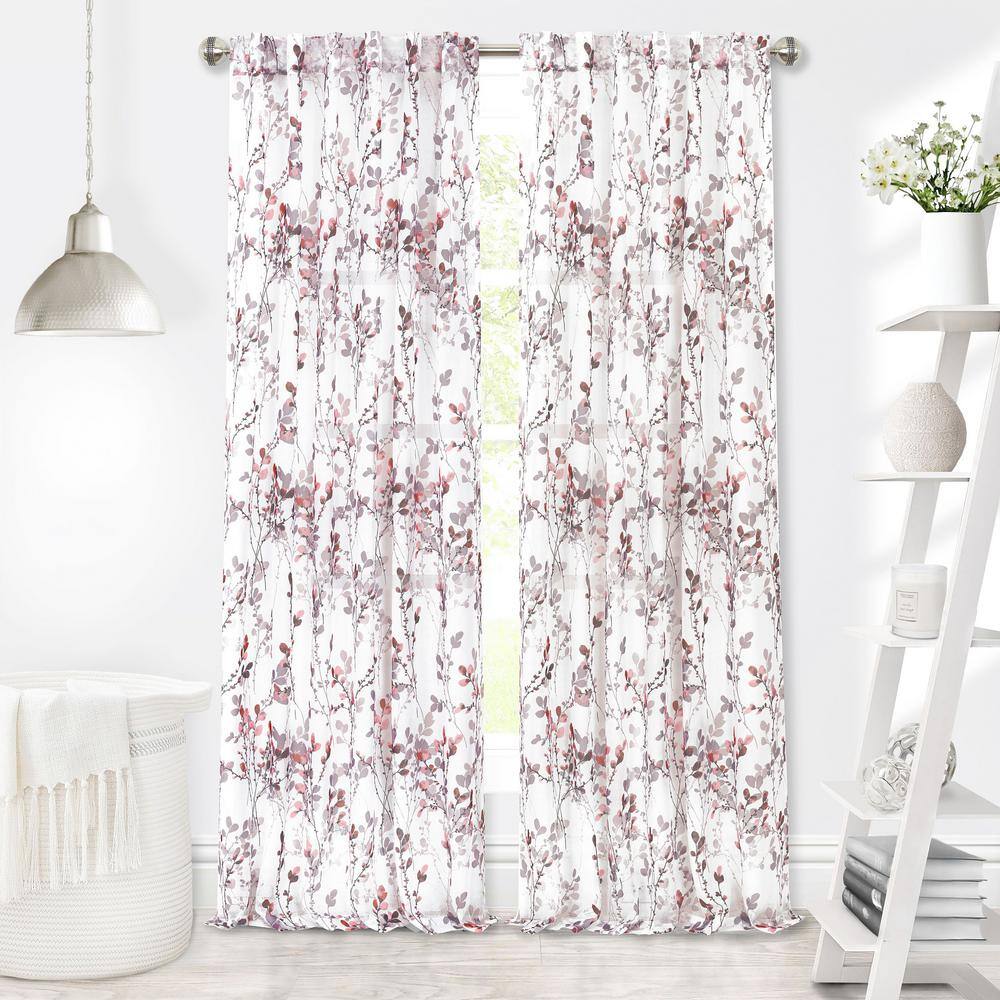 Blush Floral Semi-Sheer Polyester Window Curtain Panel 52" x 63"