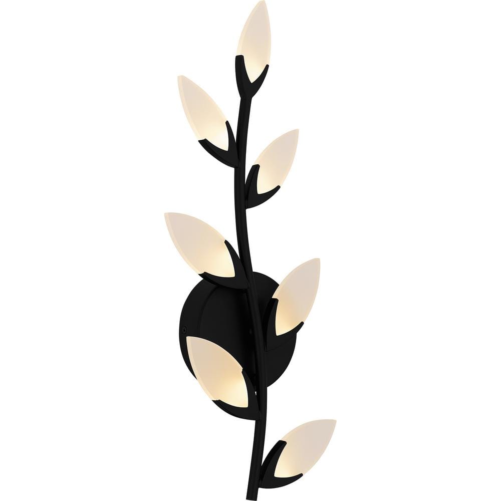 Matte Black 21" LED Wall Sconce with Frosted Leaves