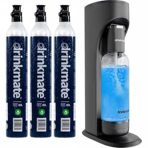 Matt Black Sparkling Water and Soda Maker Machine Bundle with 3 Each of the 60L CO2 Cylinders and 1-1L Bottle