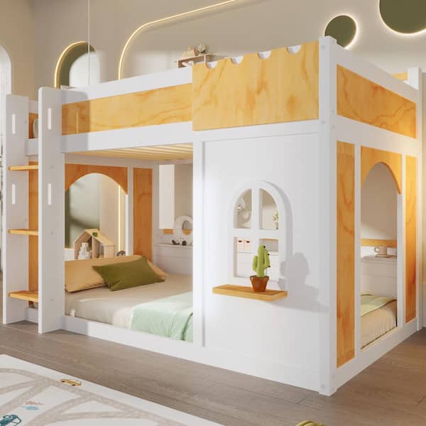 ITO ツインビ-トR Polibi Natural/White Twin over Twin Bunk Bed with Storage Shelves