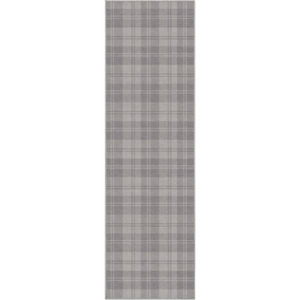 Well Woven Light Grey 2 ft. 3 in. x 7 ft. 3 in. Runner Apollo Plaid Farmhouse Geometric Area Rug