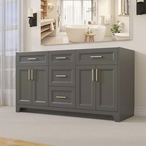 NTQ 60 in. W x 21.5 in. D x 33.5 in. H Bath Vanity Cabinet without Top Bathroom Vanity Morden Solid Wood in Gray