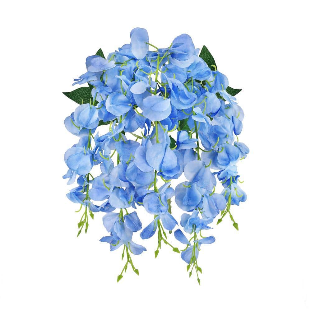 LIVING LUXURY 24 in. Blue Artificial Wisteria Flower Stem Hanging
