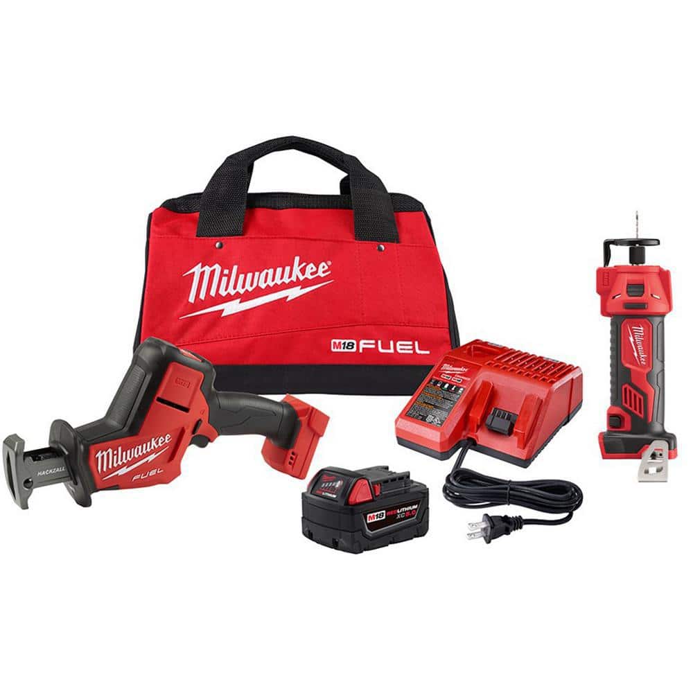 M18 FUEL 18V Lithium-Ion Brushless Cordless HACKZALL Reciprocating Saw Kit W/M18 Drywall Cut Out Tool
