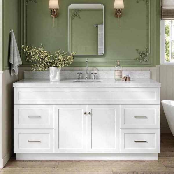 Hamlet 66 in. W x 22 in. D x 36 Single Sink Freestanding Bath Vanity in White with Carrara White Marble Top