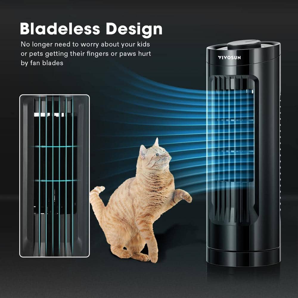 Compact Black Bladeless Oscillating Tower Fan with Three Speed Settings