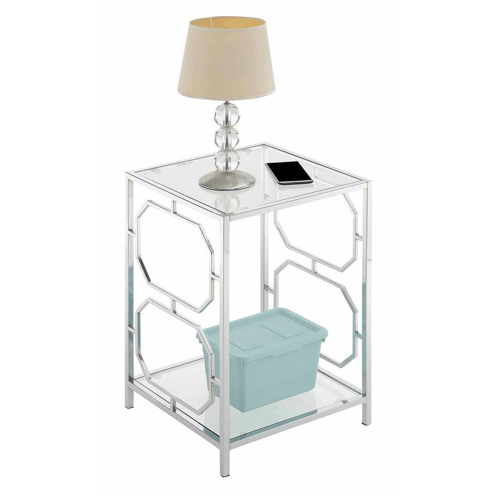 Omega Chrome and Glass End Table with Shelf