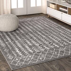 JONATHAN Y Ziri Moroccan Geometric Cream/Gray 5 ft. x 8 ft. Area Rug ...