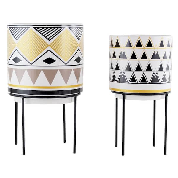 Aspire Home Accents 8 in. Dia. Ayaz Mid Century Modern Ceramic Planters (Set of 2)