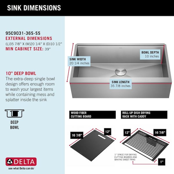 Delta Rivet 16- Gauge Stainless Steel 36 in. Single Bowl