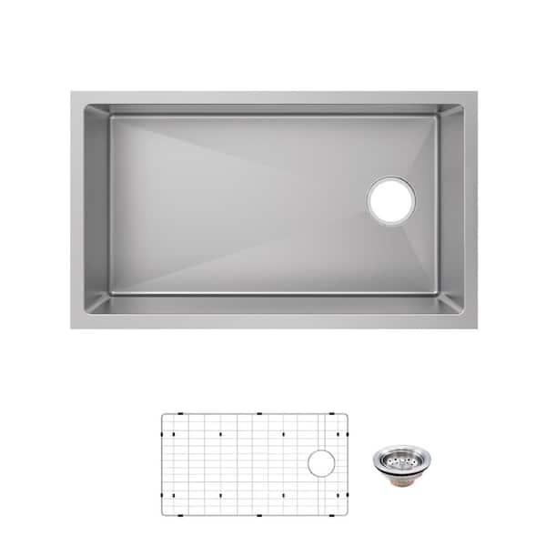 Tight Radius 31 in. Undermount Single Bowl 18 Gauge Stainless Steel Kitchen Sink with Accessories