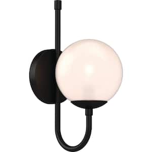Lawrence 1-Light 5.25 in. Foundry Bronze Indoor Vanity Wall Sconce Mount w/ Etched White Cased Glass Round Sphere Shade