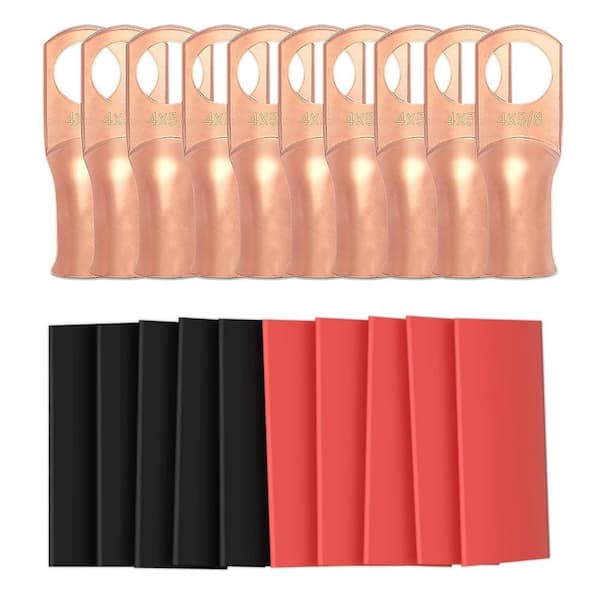 10-Pieces 4 Awg-3/8 in. (M10) Ring Terminal Connectors with Dual Wall Heat Shrink Tubing