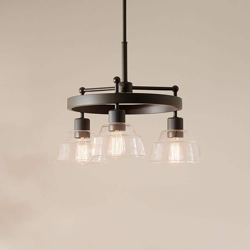 Eastmont Vintage Industrial 3-Light Black Chandelier with Clear Glass Shades