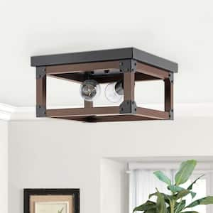 11.8 in. Light Brown Farmhouse Flush Mount Ceiling Light