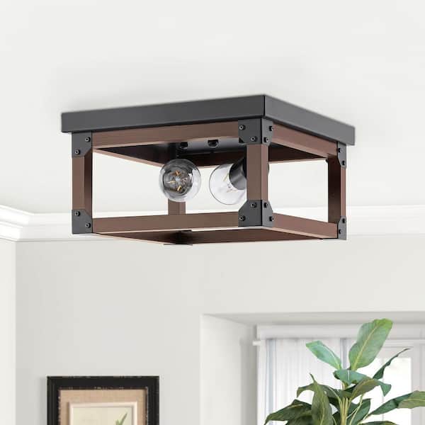 11.8 in. Light Brown Farmhouse Flush Mount Ceiling Light