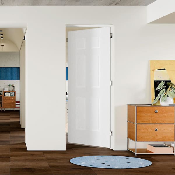 28 in. x 80 in. 6-Panel, Hollow Core, White Primed, Composite Prehung Interior Door Right-Handed with Jamb and Hardware