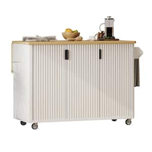 White Wood 51.3 in. W Kitchen Island with Drop Leaf, Internal Storage Rack, Towel Rack