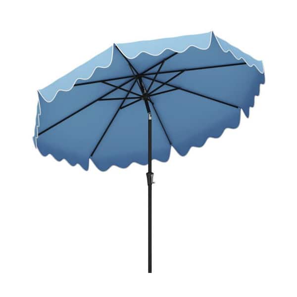Kadehome 9 ft. Metal Market Patio Umbrella in Navy with Crank Handle and Push Button Tilt