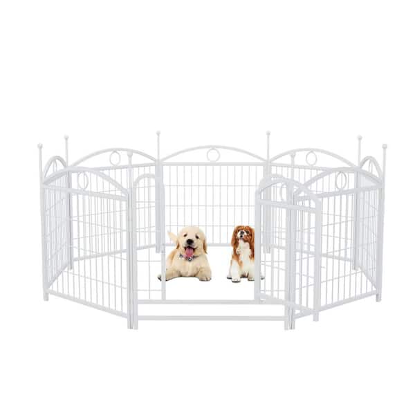 24 in. Metal Garden Fence with Doors, Foldable Pet Exercise Pen for Indoor and Outdoor Use