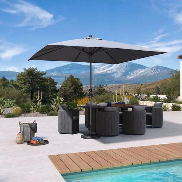 PURPLE LEAF 10 ft. Square Patio Umbrella Outdoor Table Umbrella Aluminum Frame Market Umbrella with 8-Sturdy Ribs, Light Gray