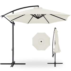 10 ft. Aluminum Offset Round Cantilever Patio Umbrella with Easy Tilt Adjustment in Ivory