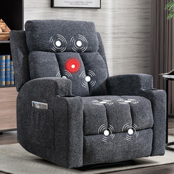 33.5 in. W Gray Fabric Manual Massage Recliner Chair with Remote Control and 2 Dual Cup Holders