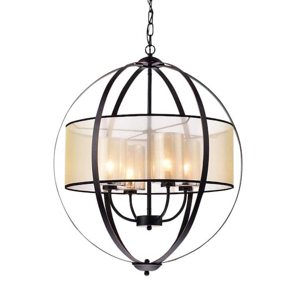 Warehouse of Tiffany Bastien 28 in. 4-Light Indoor Brown Finish Pendant Lamp Chandelier with Light Kit